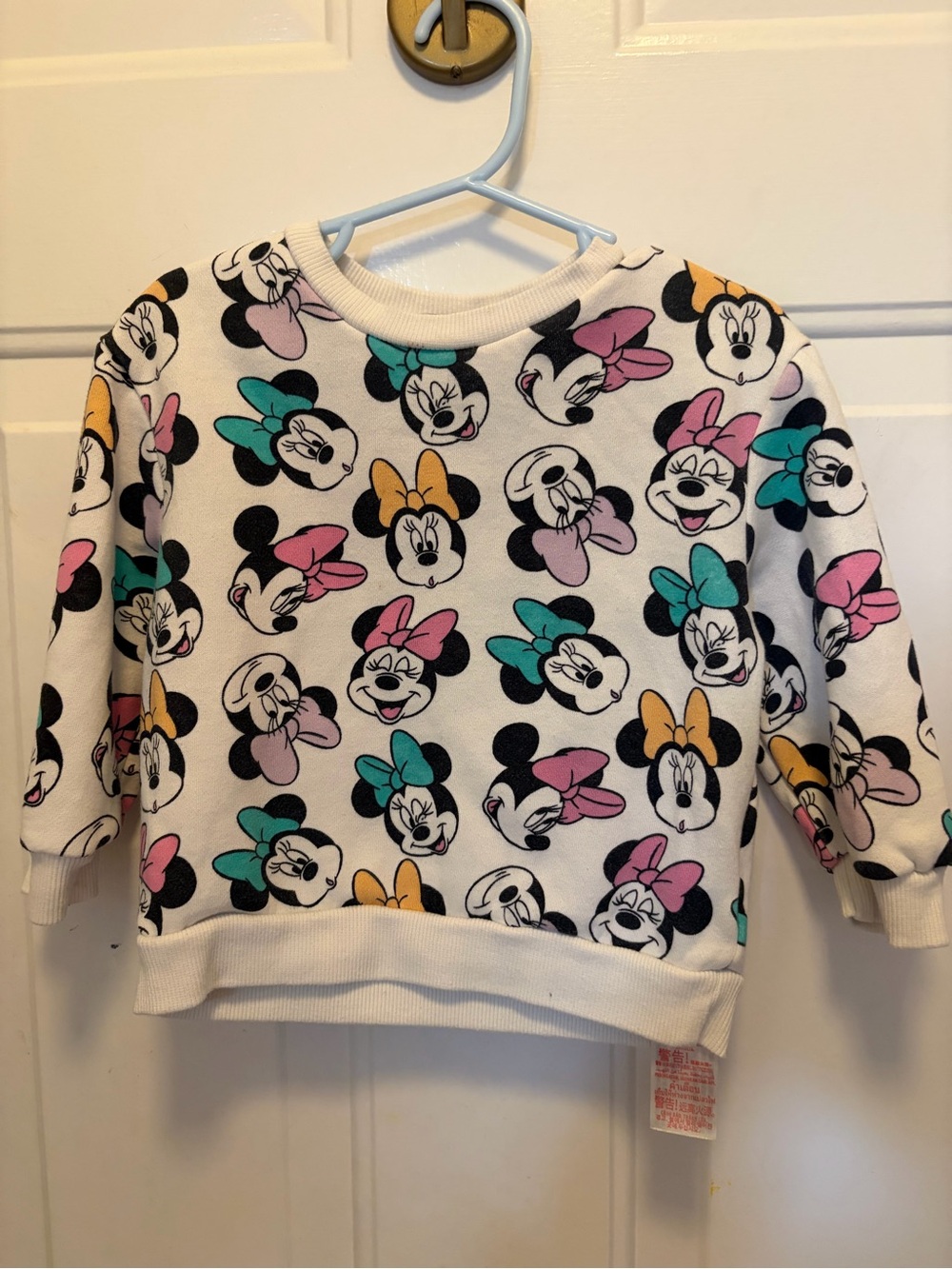 Disney White Kids Sweatshirt with Multicolor Minnie Bow Print